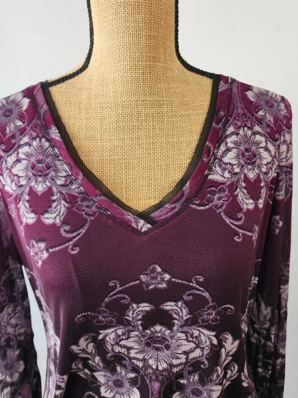 Y2K Axcess Purple Floral Women's L Fairycore Sheer Mesh Top - FLAW - Picture 2 of 15